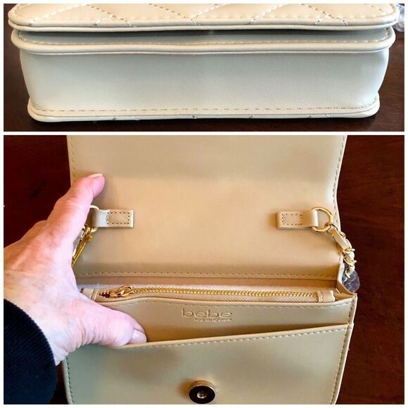 BEBE - NWT - "Sophia" Small Crossbody/Clutch in "Beige"/Quilted Vegan Leather 👝 - Picture 7 of 16
